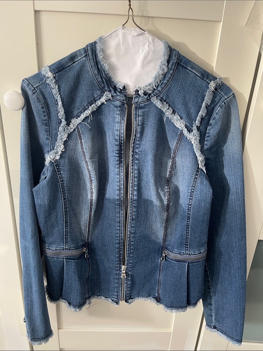 INC International Concepts Distressed Light Blue Denim Zip Jacket